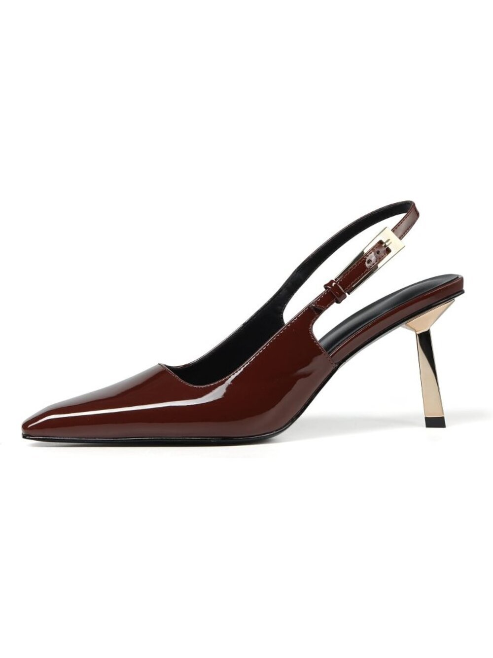 Women's Burgendy Patent leather Closed Toe Shiny Stylish Elegant Slingback Heels